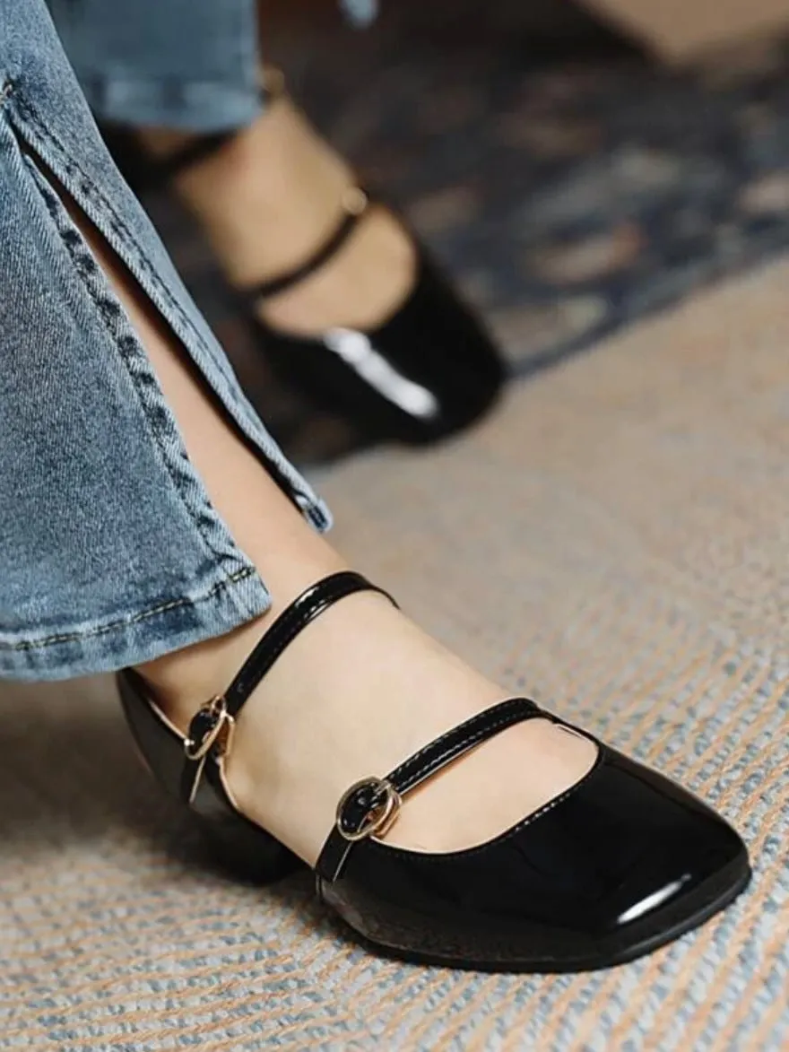 Black patent low square heel shoes