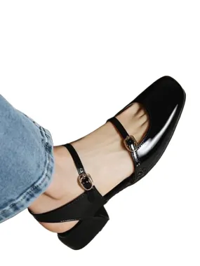 Black patent low square heel shoes