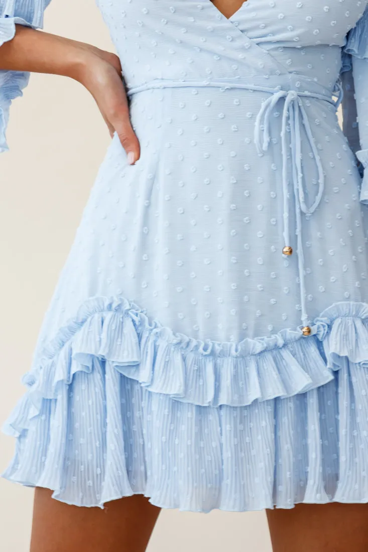 Erica Bell Sleeve Accordion Pleat Dress Hail Spot Baby Blue