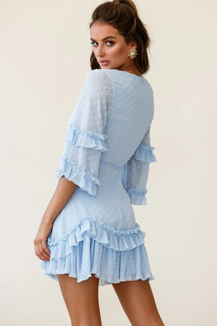 Erica Bell Sleeve Accordion Pleat Dress Hail Spot Baby Blue