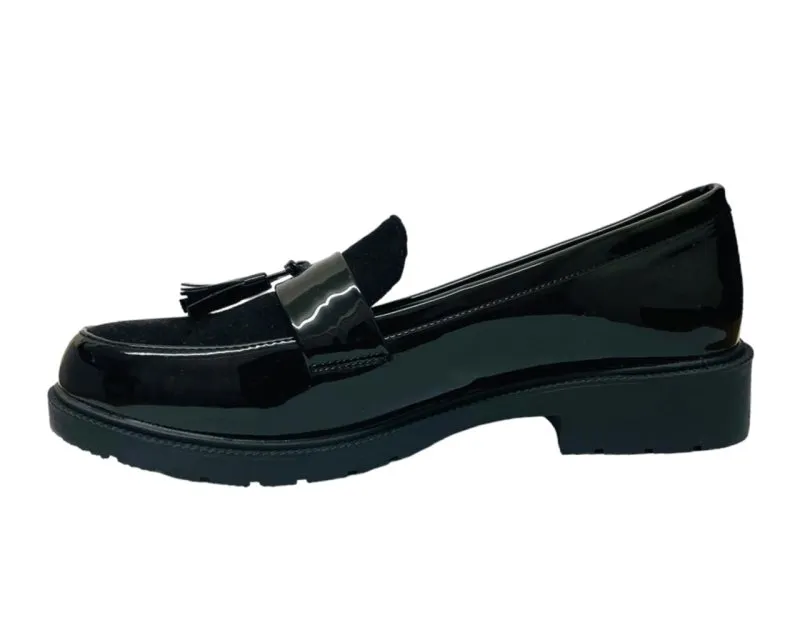 Faux Patent Leather Tassel Slip On Shoes