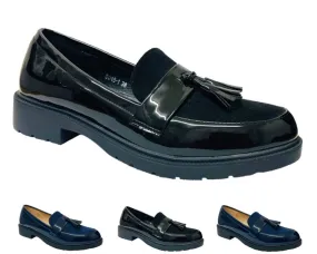 Faux Patent Leather Tassel Slip On Shoes