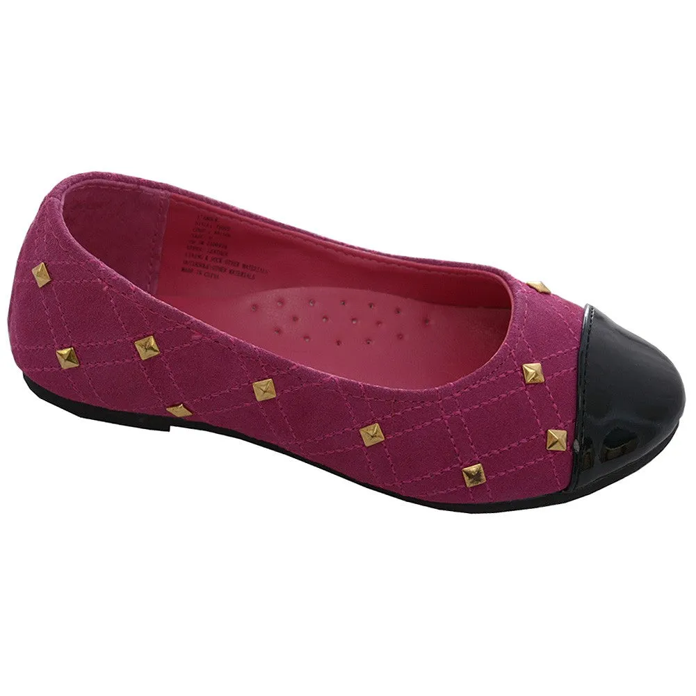 Fuchsia Suede Patent Gold Stud Ballet Shoe Toddler Girl 7-10