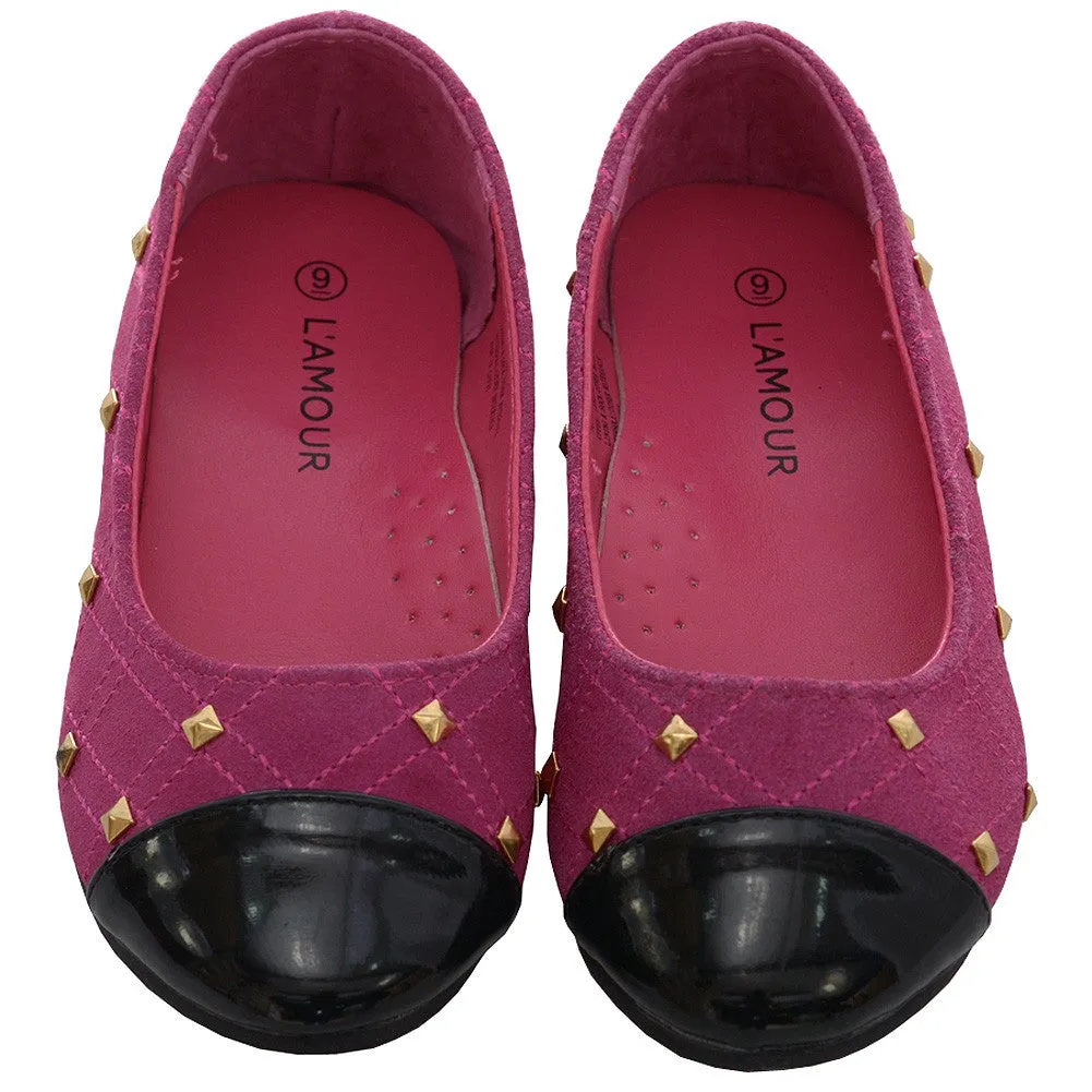Fuchsia Suede Patent Gold Stud Ballet Shoe Toddler Girl 7-10