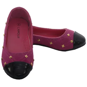 Fuchsia Suede Patent Gold Stud Ballet Shoe Toddler Girl 7-10