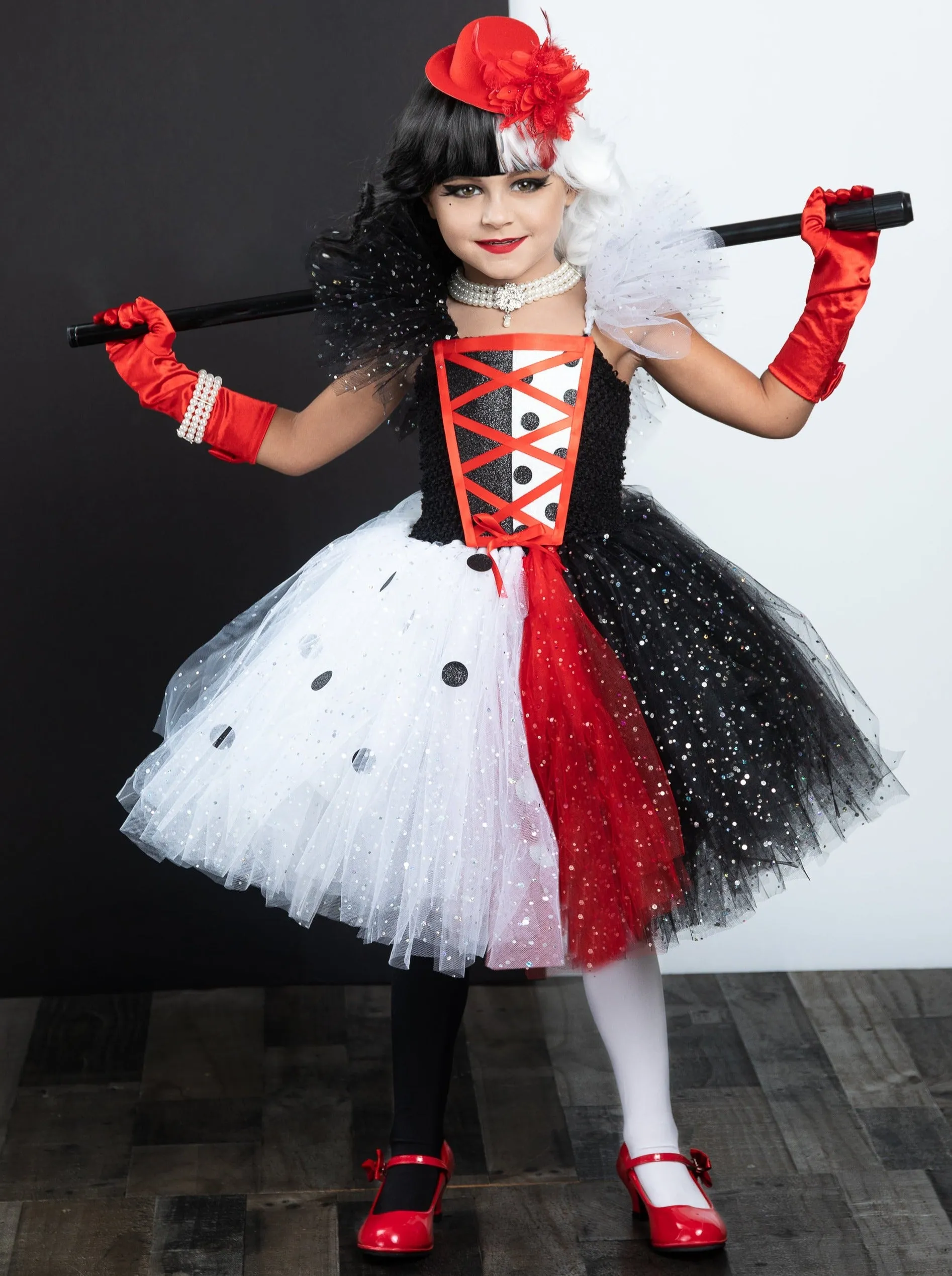 Girls Cruella Inspired Fashionista Tutu Costume Dress