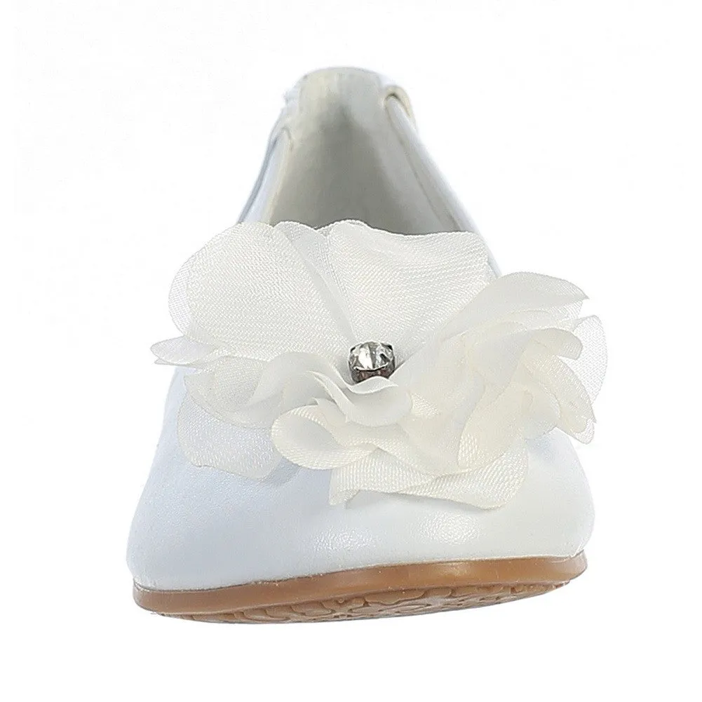 Girls White Rhinestone Flower Lucy Special Occasion Dress Shoes Baby 3-4