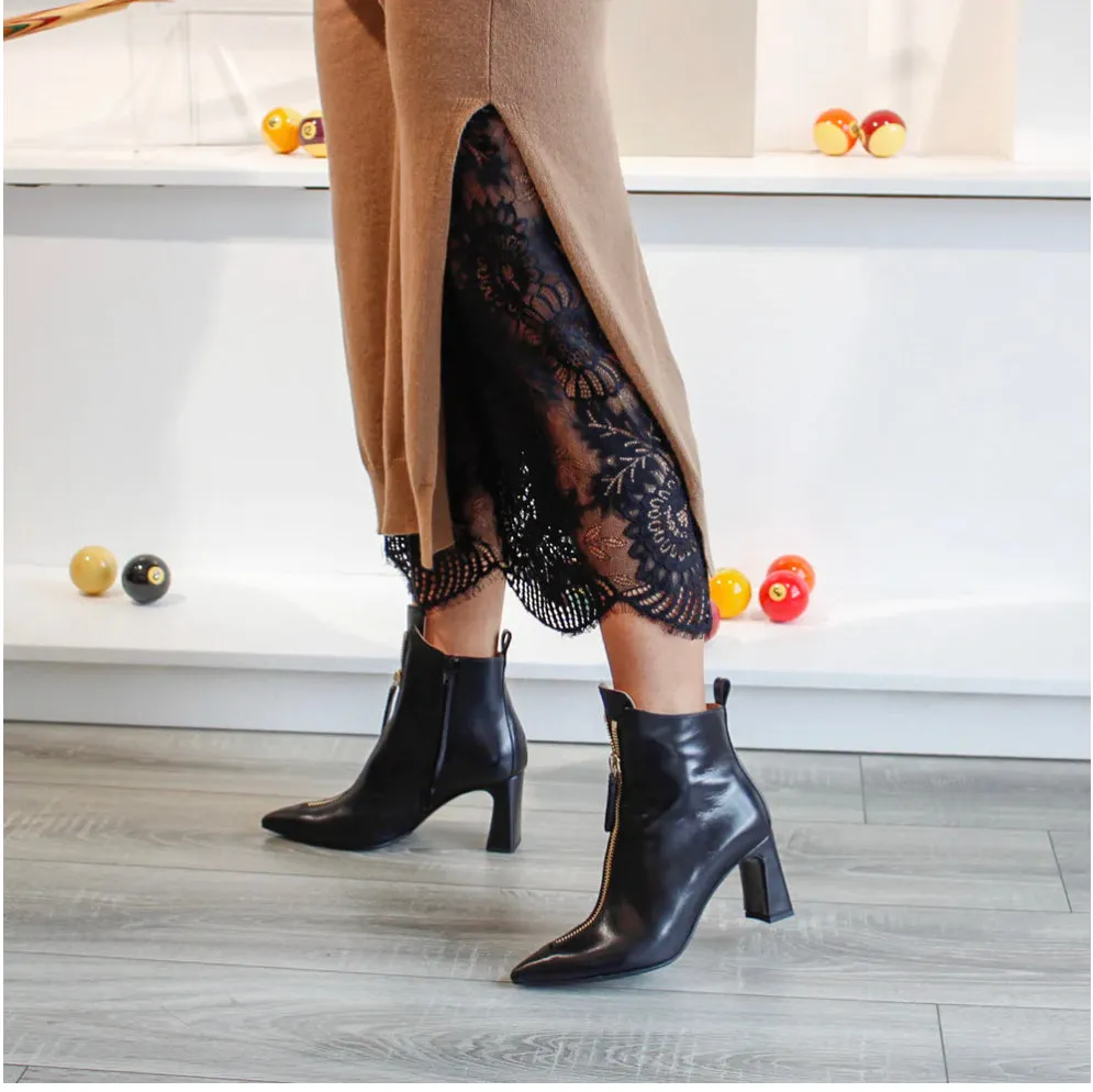 Glamorous Black ankle boots with gold zipper front