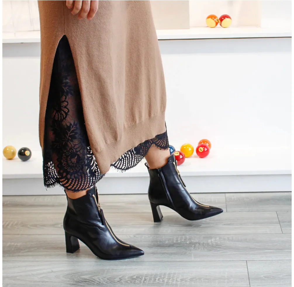 Glamorous Black ankle boots with gold zipper front