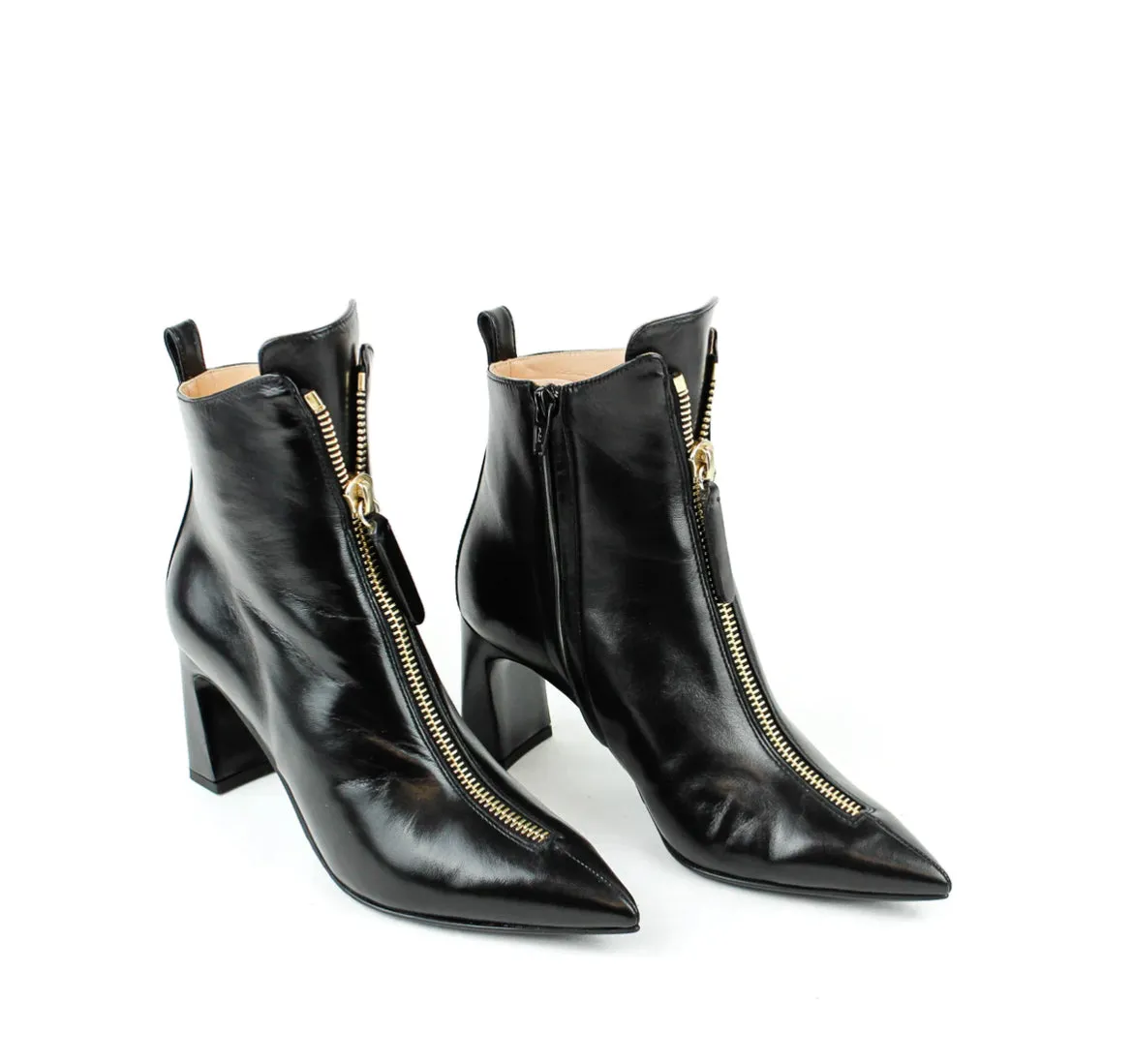 Glamorous Black ankle boots with gold zipper front