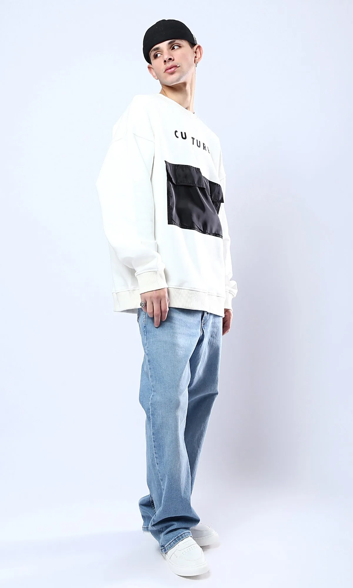 O175666 Printed "Culture" White Slip On Sweatshirt