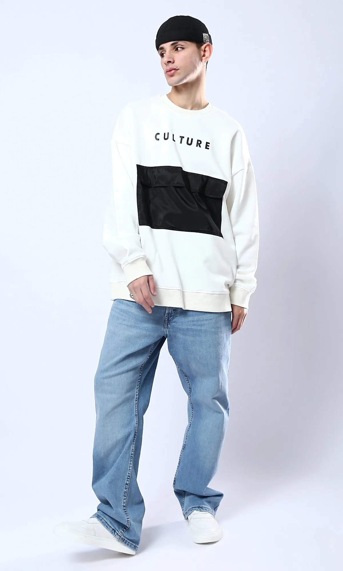O175666 Printed "Culture" White Slip On Sweatshirt