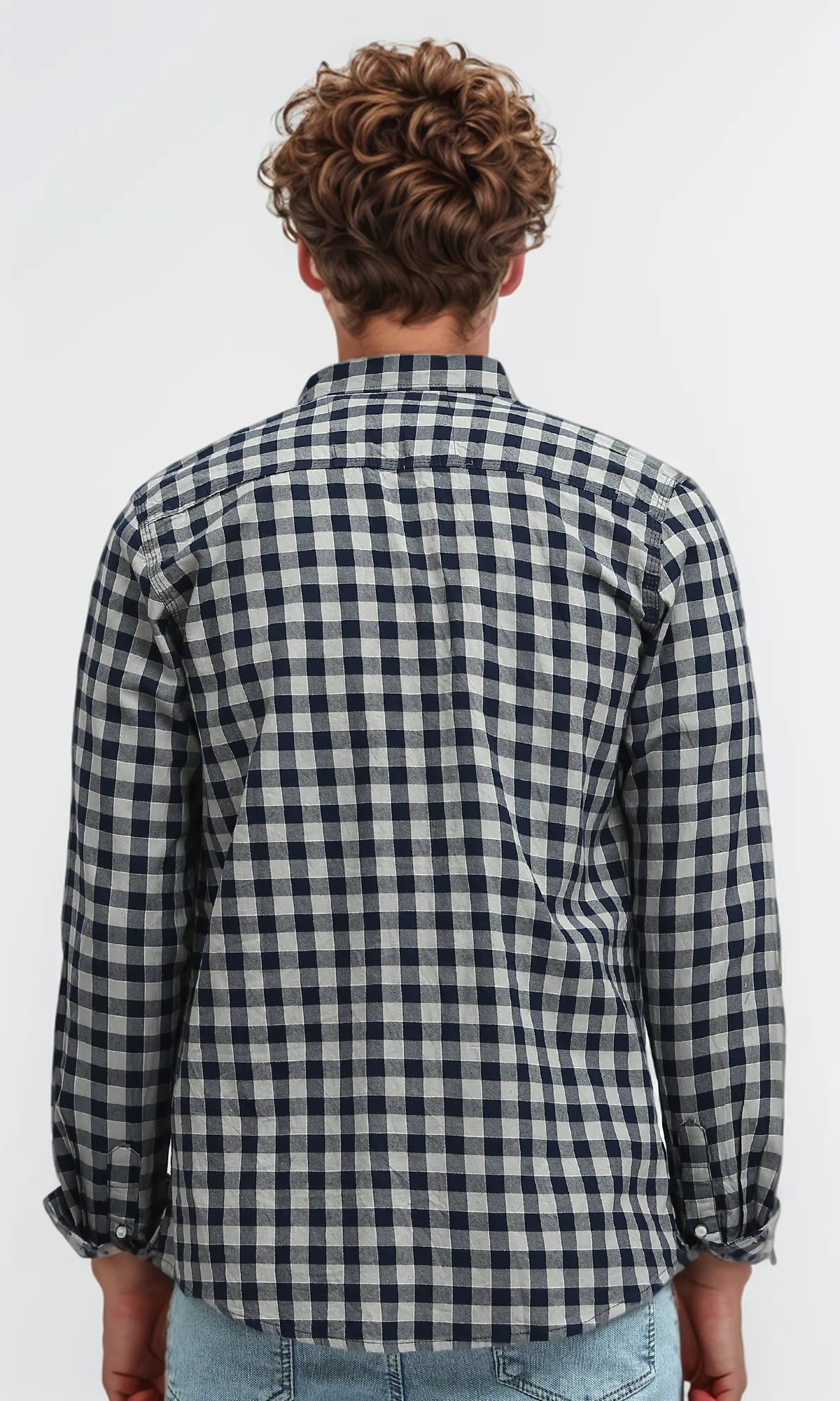 O179967 Caro Navy Blue & Beige Buttoned Summer Shirt
