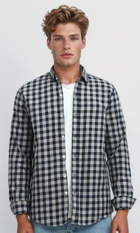 O179967 Caro Navy Blue & Beige Buttoned Summer Shirt