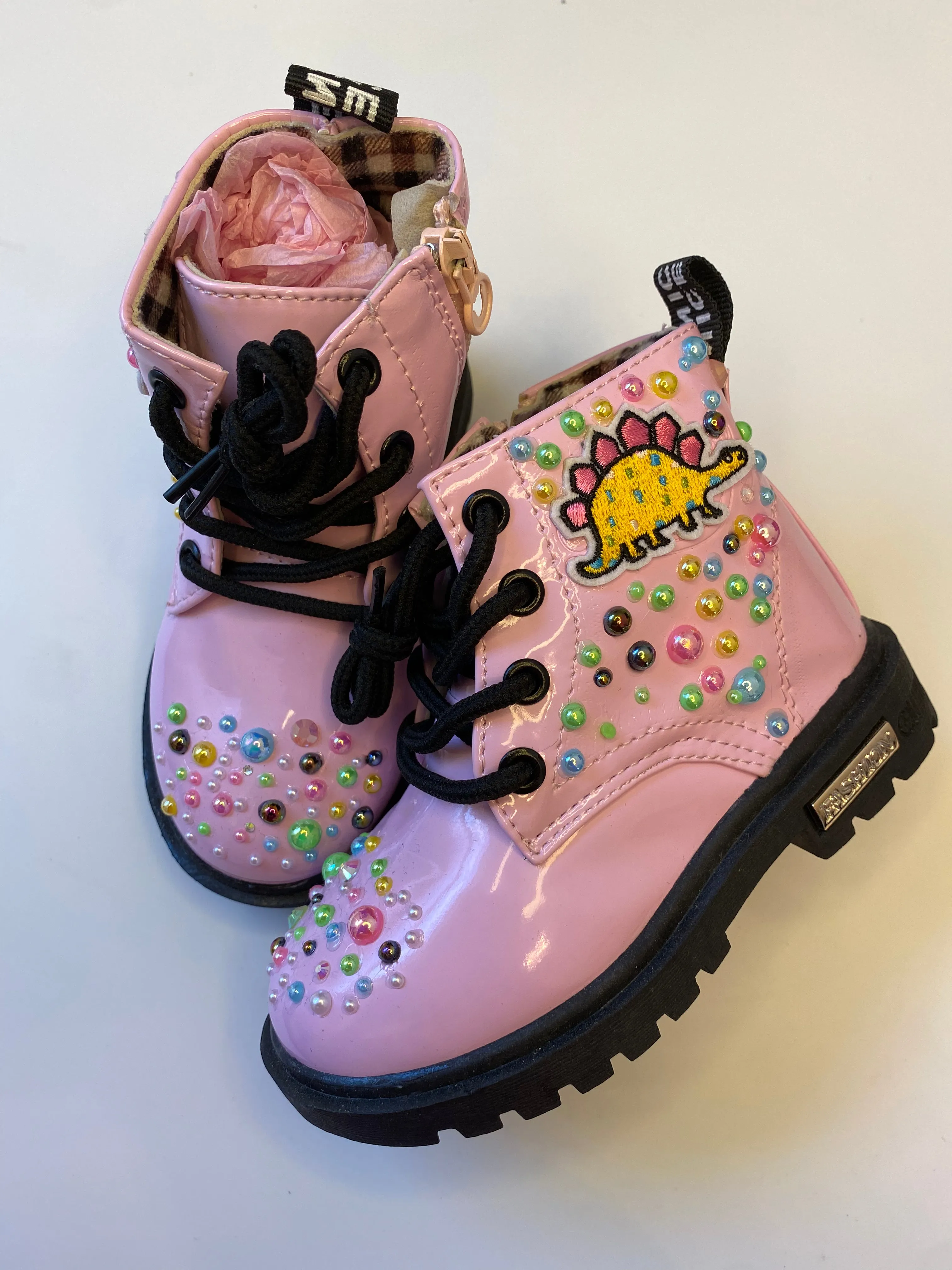 PINK AND DINOSAURS GIRLS BOOTS