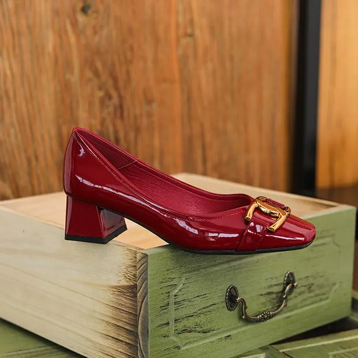 Purpdrank - Women Newbella Buckle Decor Chunky Heeled Pumps