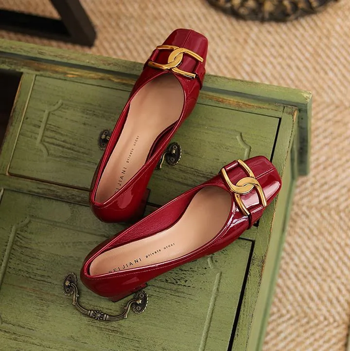 Purpdrank - Women Newbella Buckle Decor Chunky Heeled Pumps