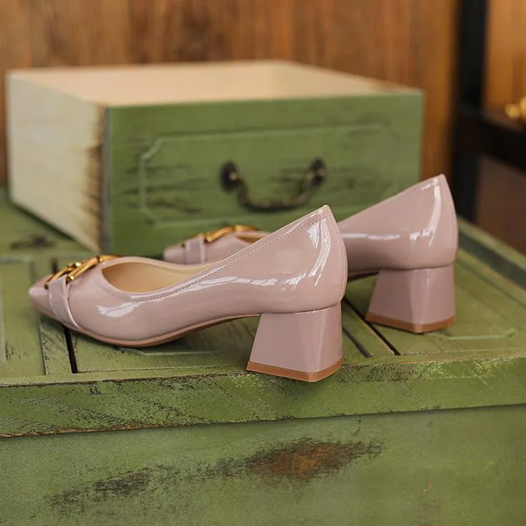 Purpdrank - Women Newbella Buckle Decor Chunky Heeled Pumps