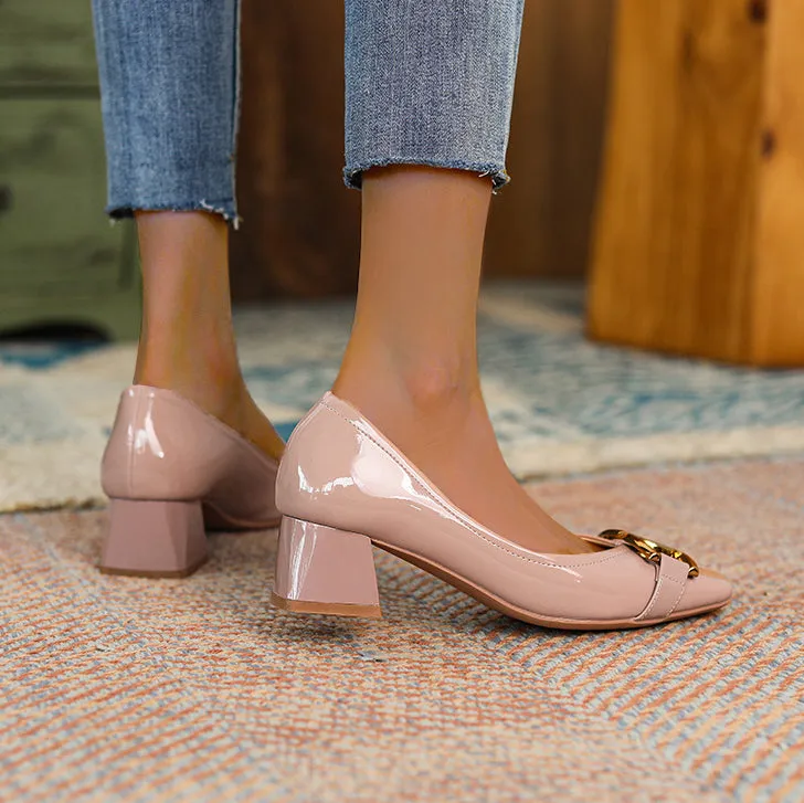 Purpdrank - Women Newbella Buckle Decor Chunky Heeled Pumps