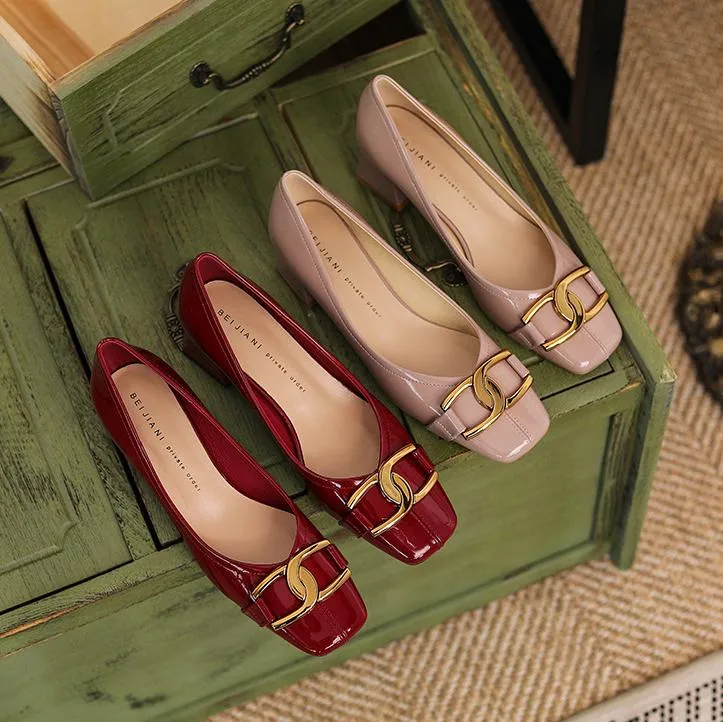 Purpdrank - Women Newbella Buckle Decor Chunky Heeled Pumps