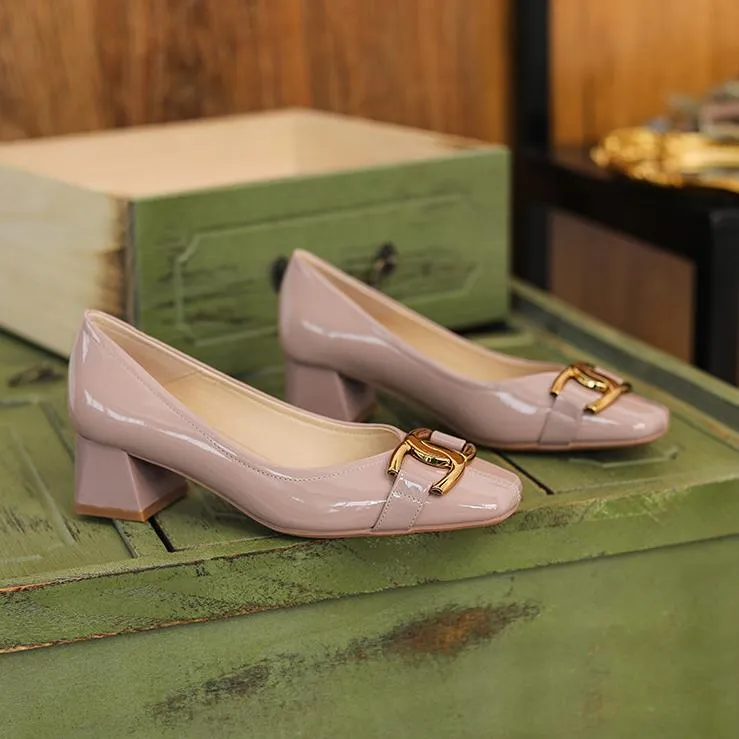 Purpdrank - Women Newbella Buckle Decor Chunky Heeled Pumps