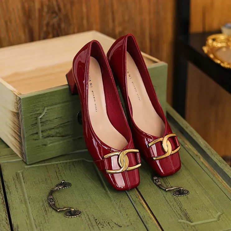 Purpdrank - Women Newbella Buckle Decor Chunky Heeled Pumps