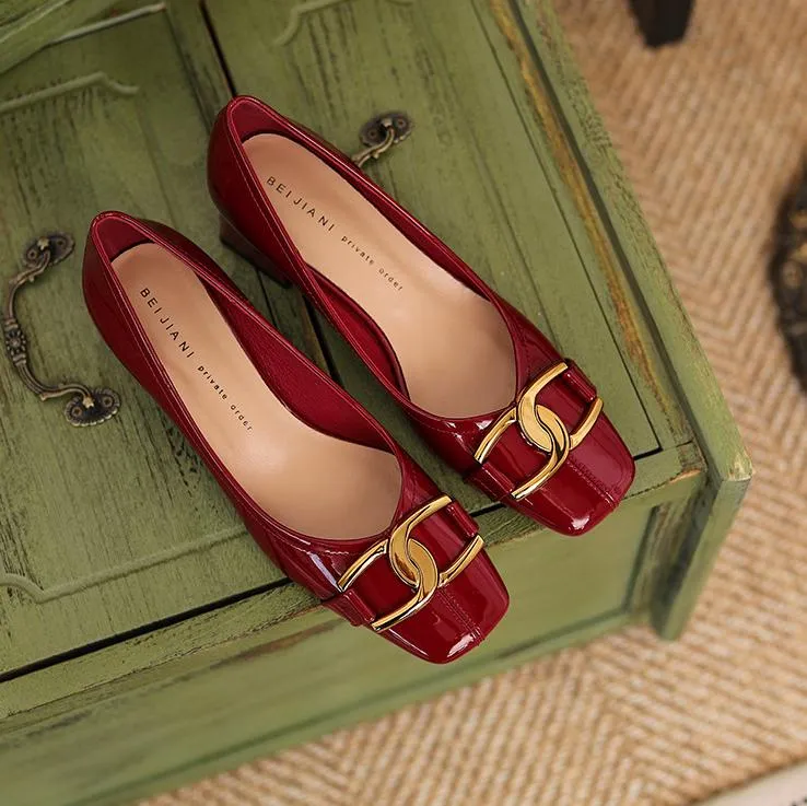 Purpdrank - Women Newbella Buckle Decor Chunky Heeled Pumps