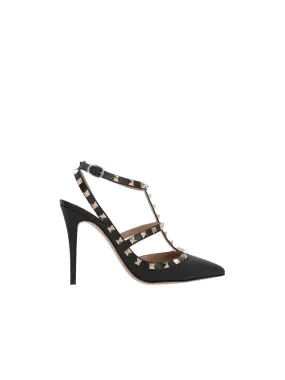 Rockstud Grainy Leather Slingback Pumps