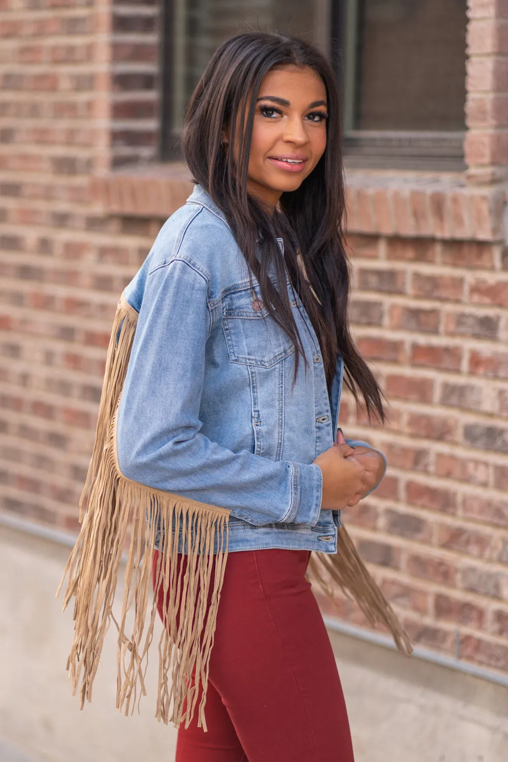So Fun - Fringe Denim Jacket