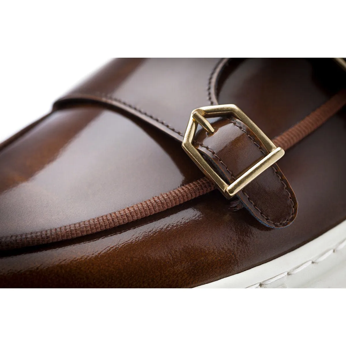 SUPERGLAMOUROUS Tangerine 7 Men's Shoes Cognac Polished Leather Monk-Straps Belgian Sneakers (SPGM1196)