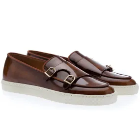 SUPERGLAMOUROUS Tangerine 7 Men's Shoes Cognac Polished Leather Monk-Straps Belgian Sneakers (SPGM1196)