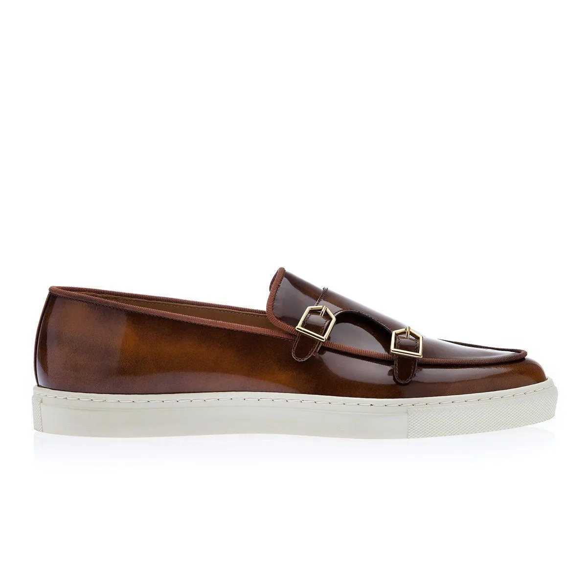 SUPERGLAMOUROUS Tangerine 7 Men's Shoes Cognac Polished Leather Monk-Straps Belgian Sneakers (SPGM1196)