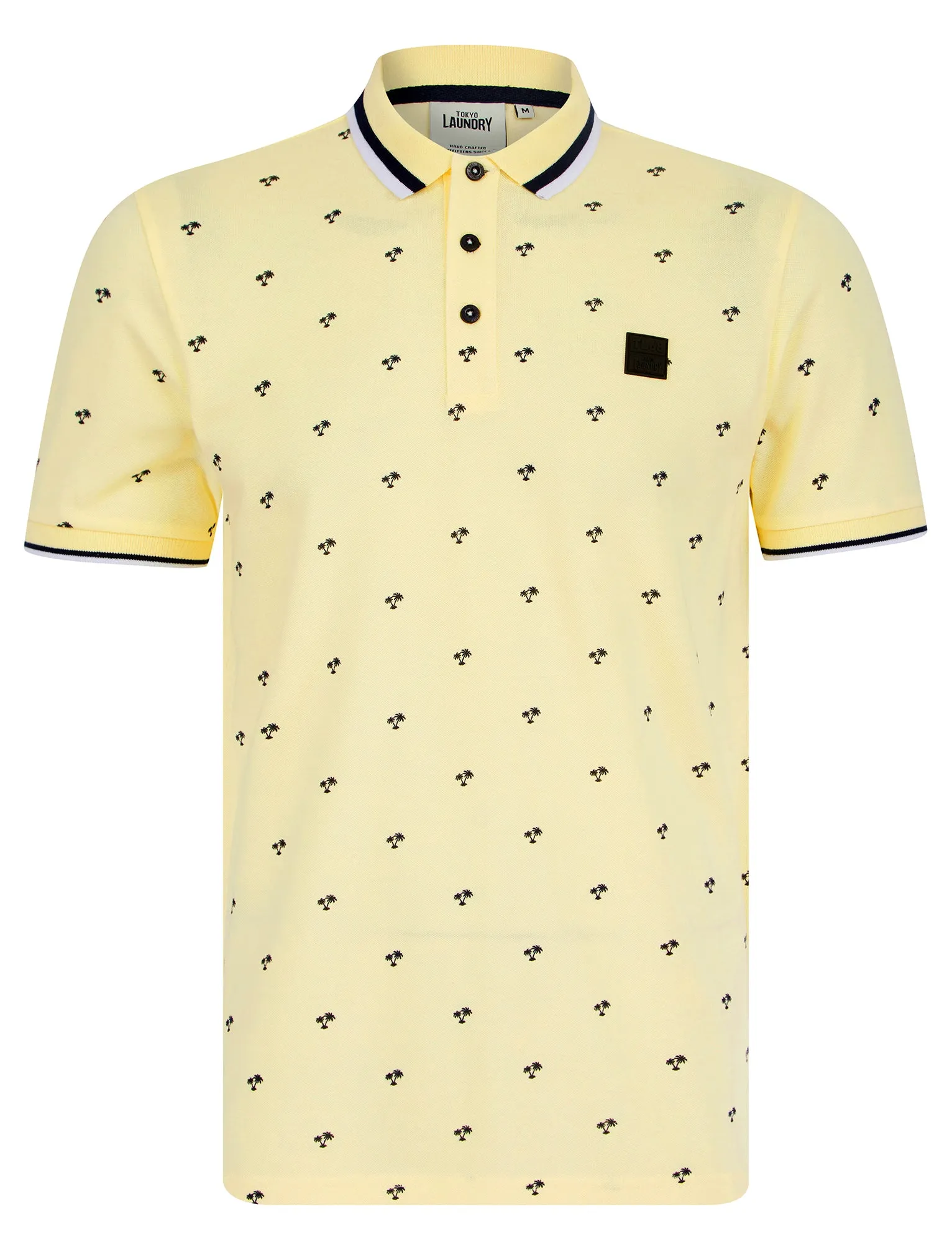 Tierra Cotton Pique Tropical Hawaiian Print Polo Shirt in Transparent Yellow - Tokyo Laundry